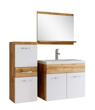 Badkamermeubel Alba 60cm complete set - eiken met hoogglans wit