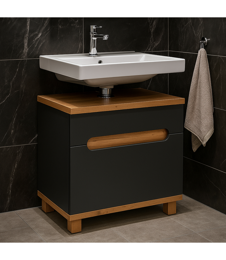 Wastafelkast Otero 60 x 34 x 57 cm - grijs met eiken