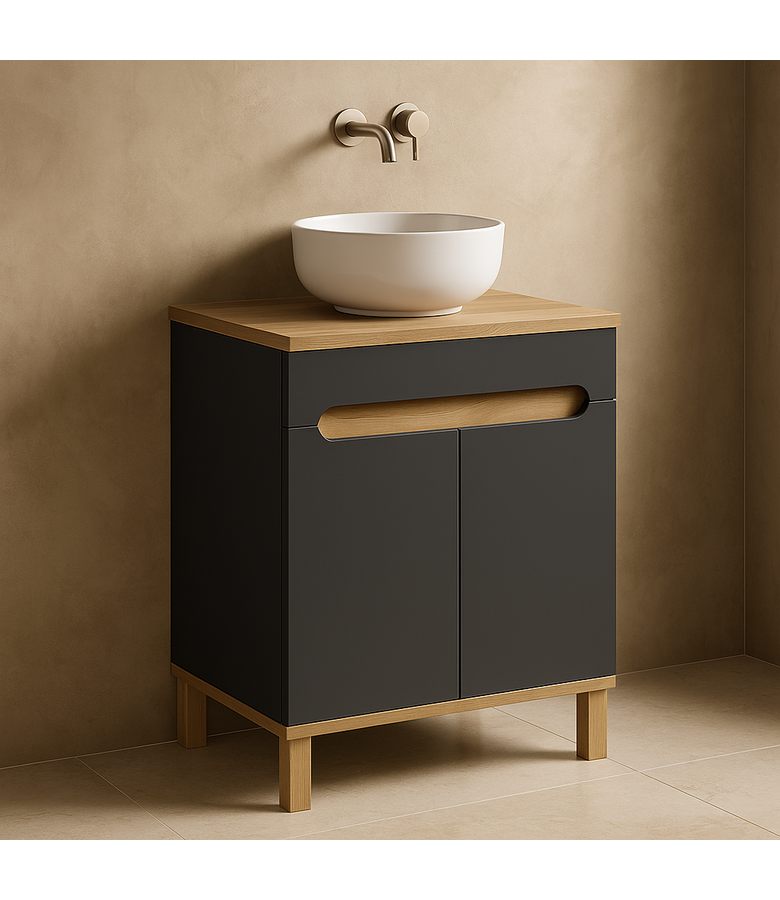 Wastafelkast Otero 60cm met bovenblad - grijs  met eiken