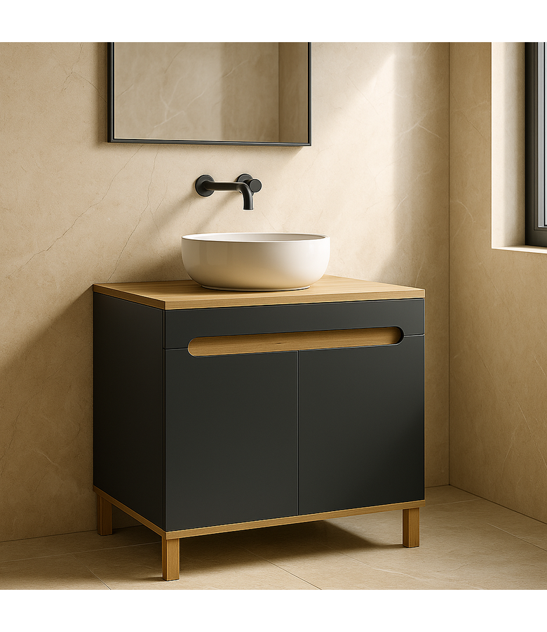 Wastafelkast Otero 80cm met bovenblad - grijs met eiken