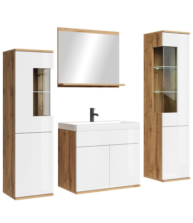 Badkamermeubel Nobel XL 60cm complete set - eiken met hoogglans wit