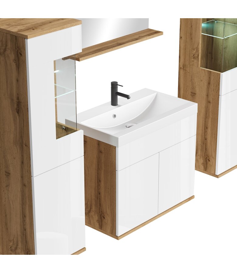 Badkamermeubel Nobel XL 60cm complete set - eiken met hoogglans wit