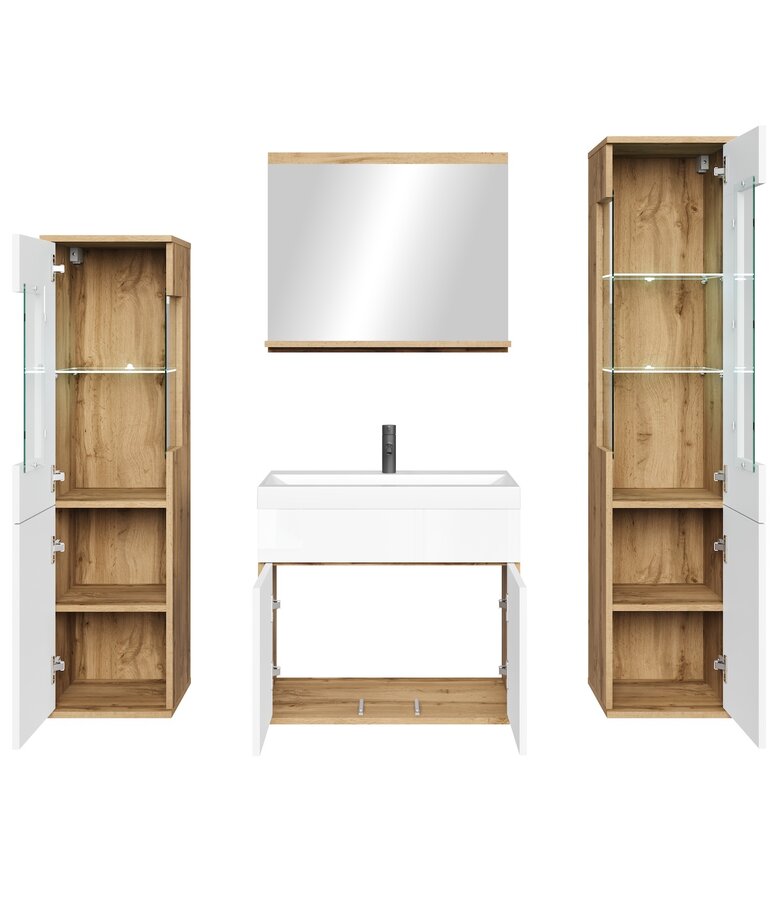 Badkamermeubel Nobel XL 60cm complete set - eiken met hoogglans wit