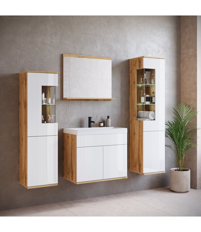 Badkamermeubel Nobel XL 60cm complete set - eiken met hoogglans wit