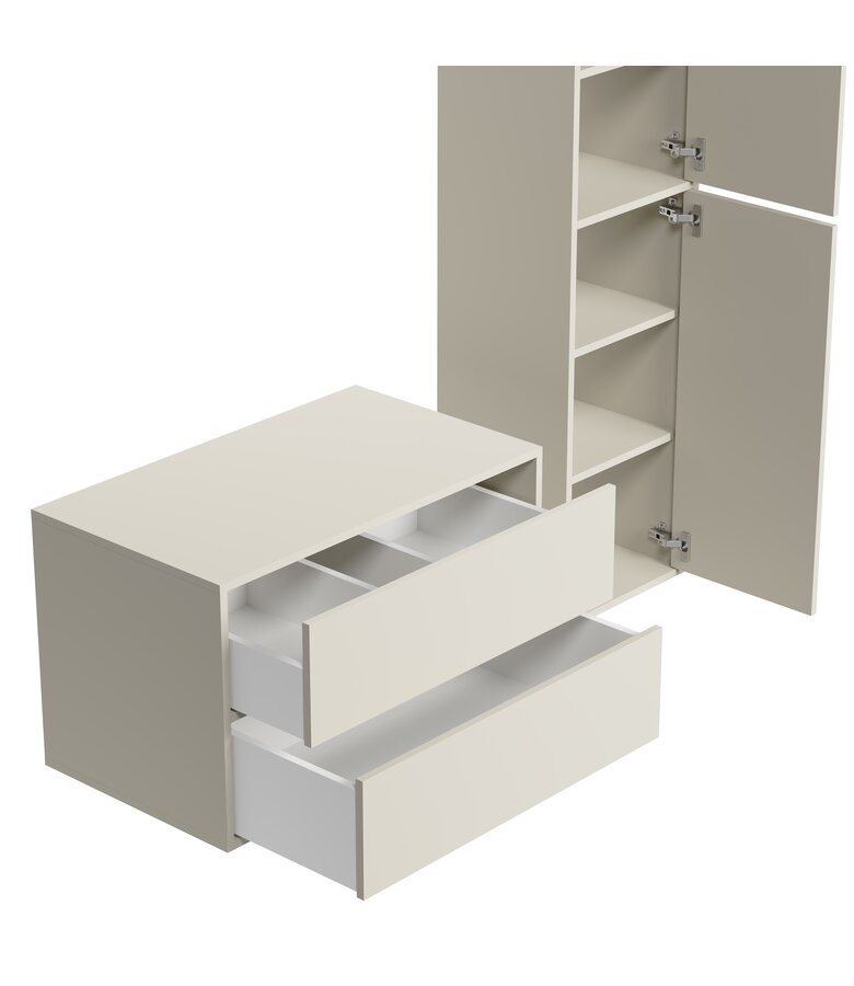 Wastafelkast Mali met kolomkast - 80 x 46 x 49 cm - beige