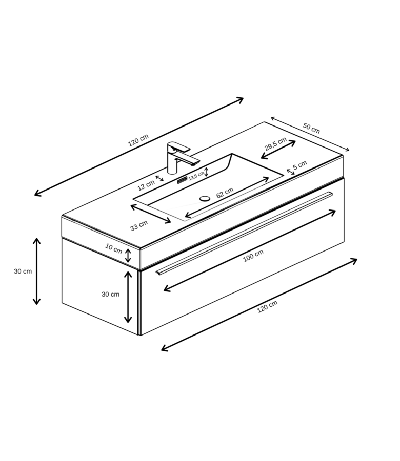Wastafelkast Garcia 120cm - donker eiken - zonder wastafel