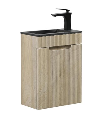 Toiletmeubel Thermis 40cm - licht eiken - zwarte wastafel