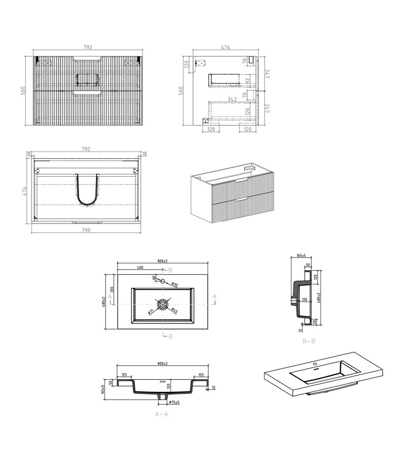 Badkamermeubel Thermis 80cm - wit