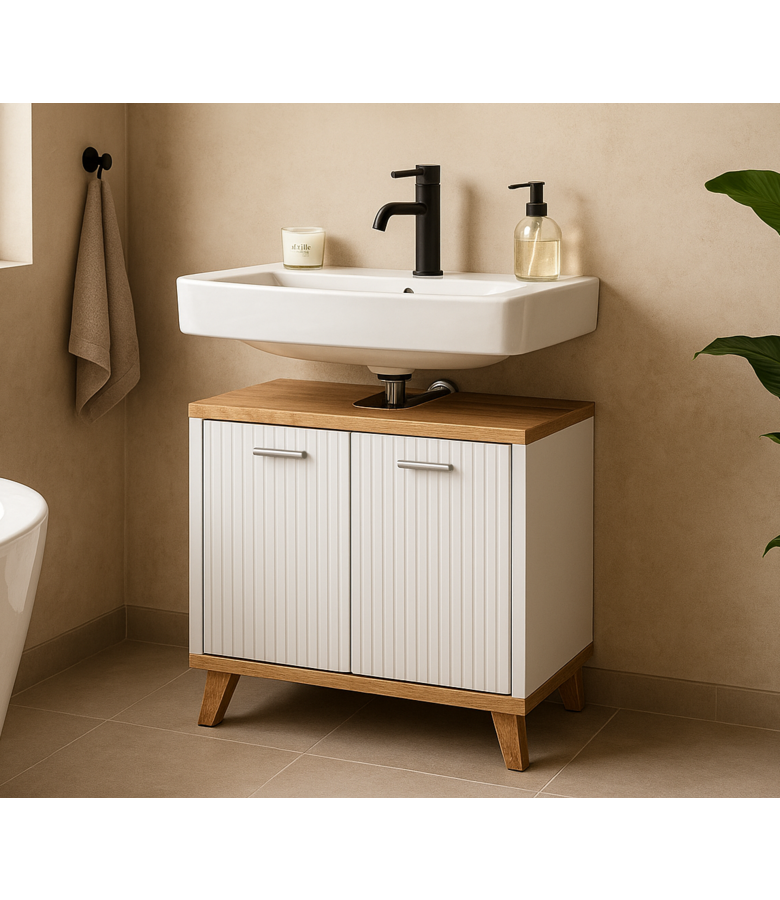 Wastafelkast Colima 60 x 28 x 54 cm - wit met eiken