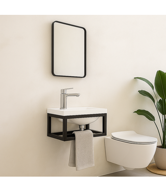 Toiletmeubel Mesa 40cm - wit -  zwart frame - hangend fonteinmeubel