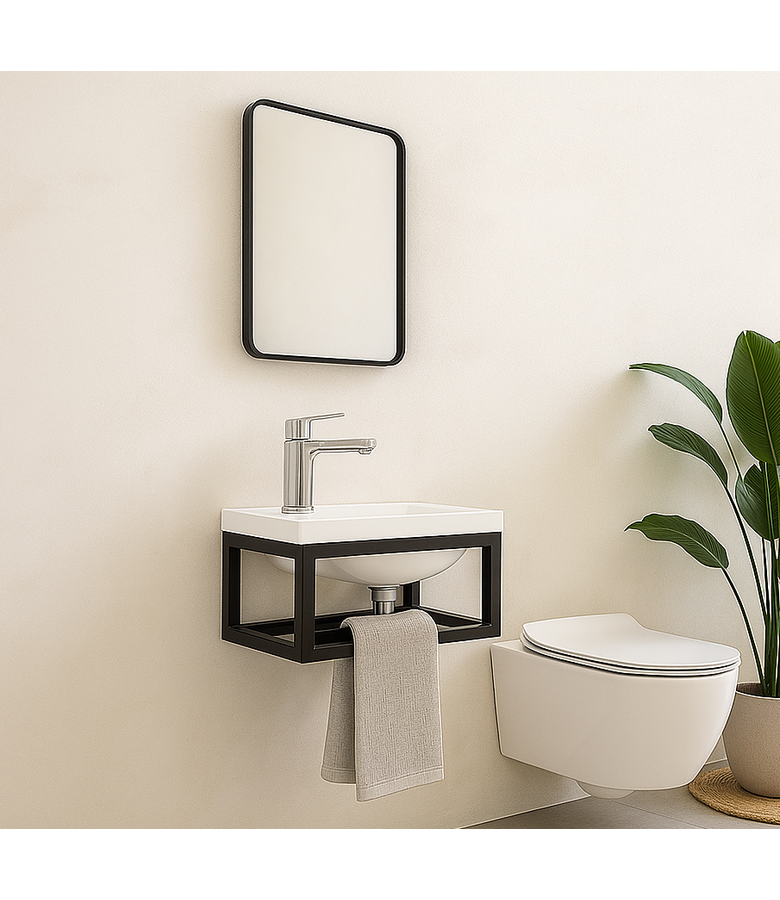 Toiletmeubel Mesa 40cm - wit - hangend fonteinmeubel met zwart frame