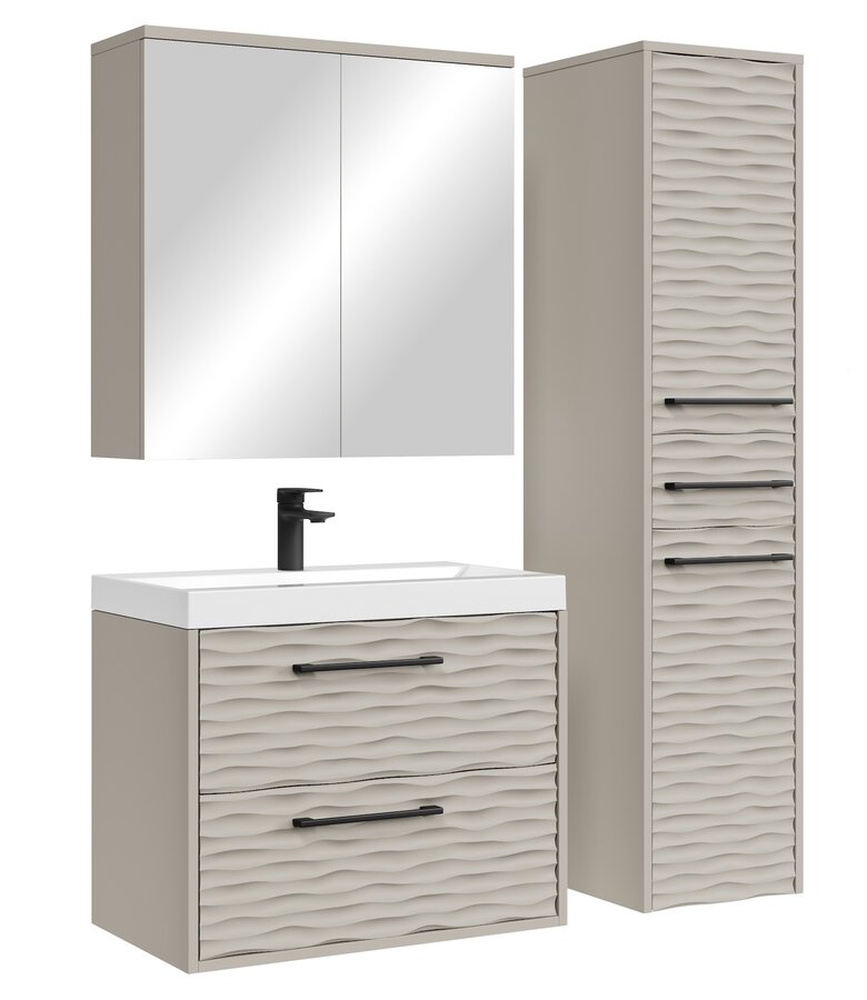 Badkamermeubel Etna 60cm complete set met spiegelkast - beige
