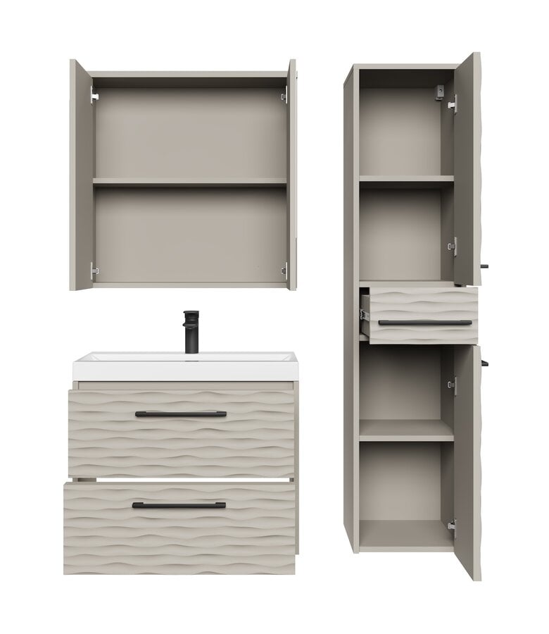 Badkamermeubel Etna 60cm complete set met spiegelkast - beige