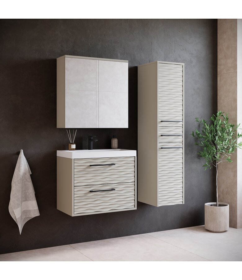 Badkamermeubel Etna 60cm complete set met spiegelkast - beige
