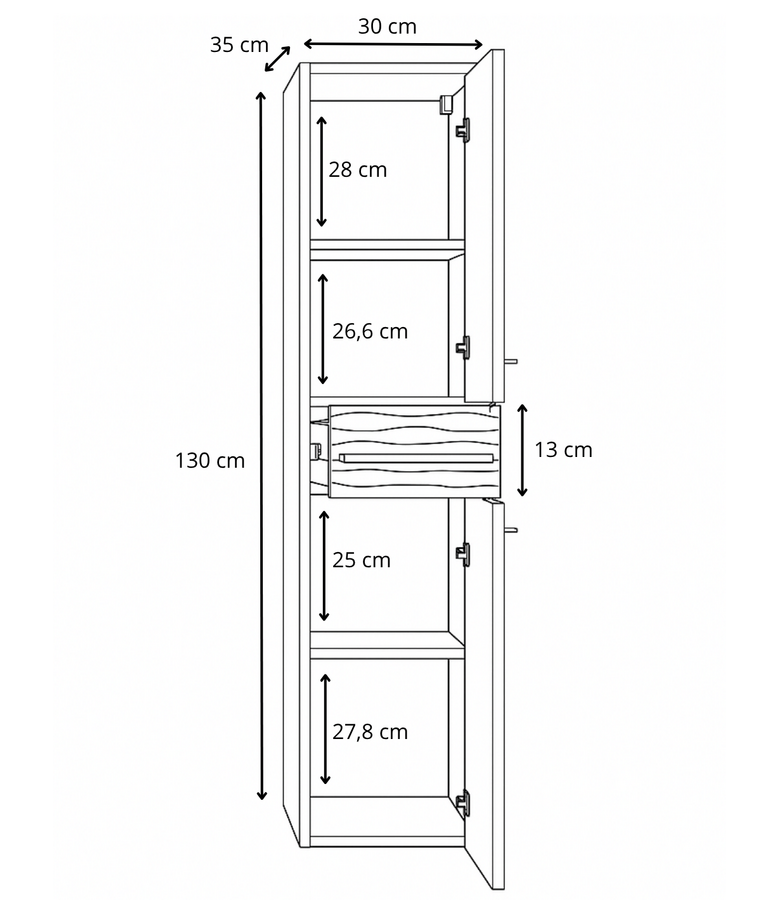 Badkamermeubel Etna 60cm XL complete set met spiegelkast - eiken