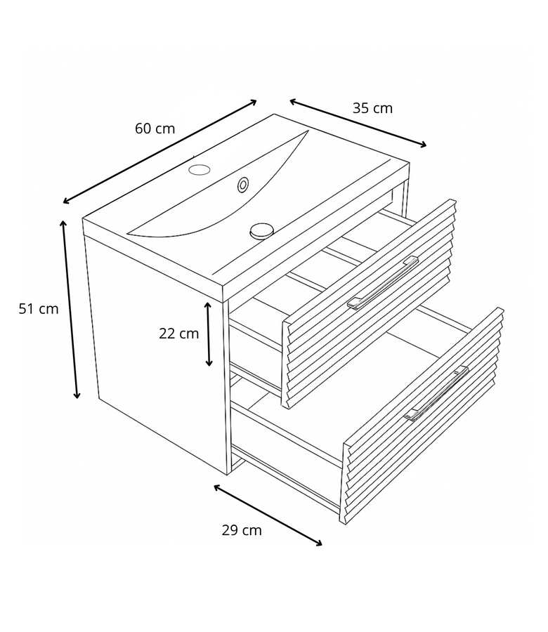 Badkamermeubel Etna 60cm complete set met spiegelkast - mat zwart