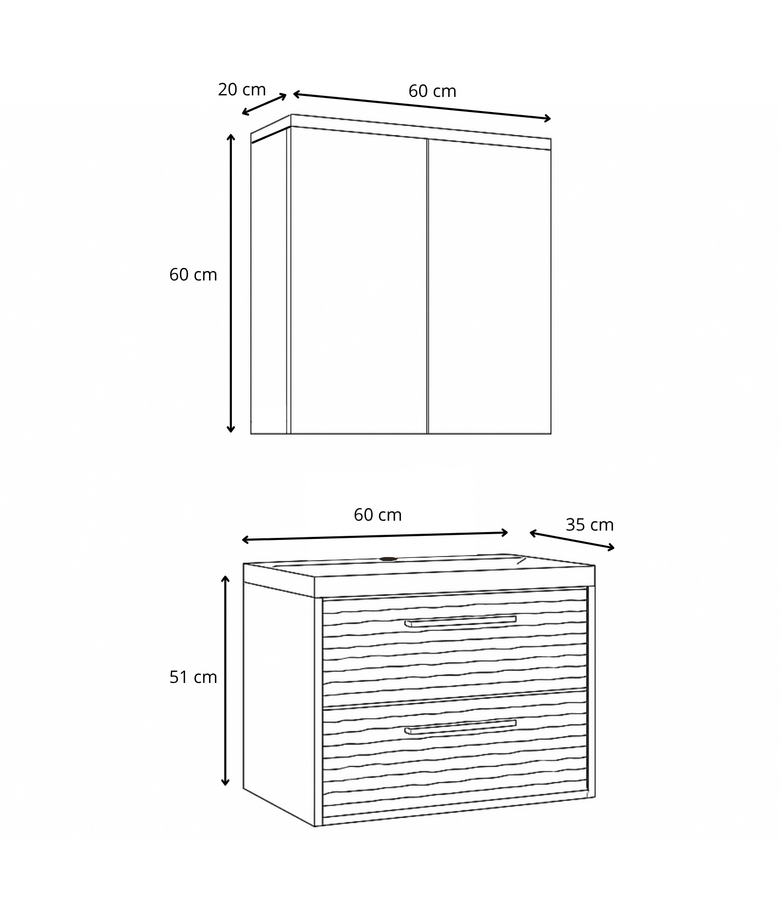Badkamermeubel Etna 01 60cm met spiegelkast - mat zwart