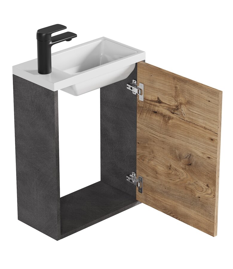 Toiletmeubel Florence 40cm - donker grijs met kastanje eiken