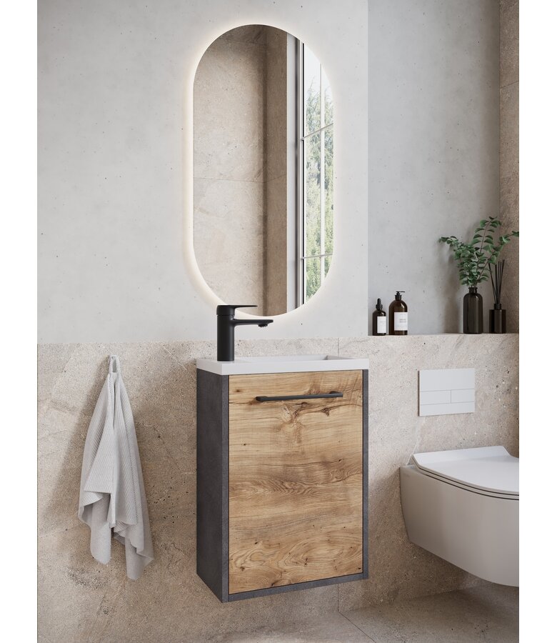 Toiletmeubel Florence 40cm - donker grijs met kastanje eiken