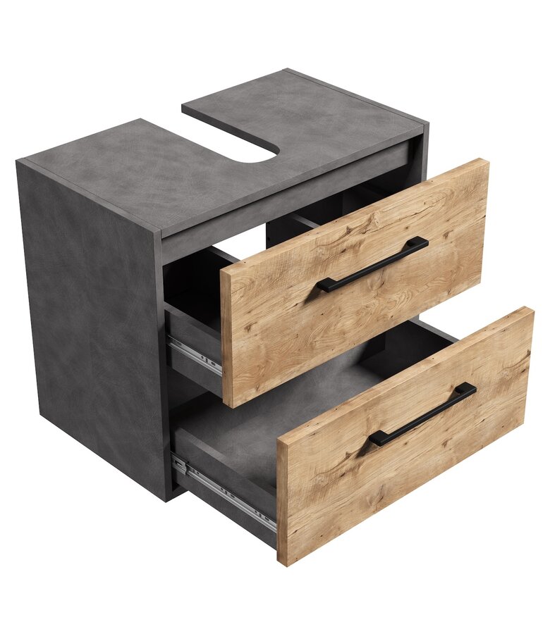 Wastafelkast Florence 60 x 35 x 47 cm - donker grijs met kastanje eiken