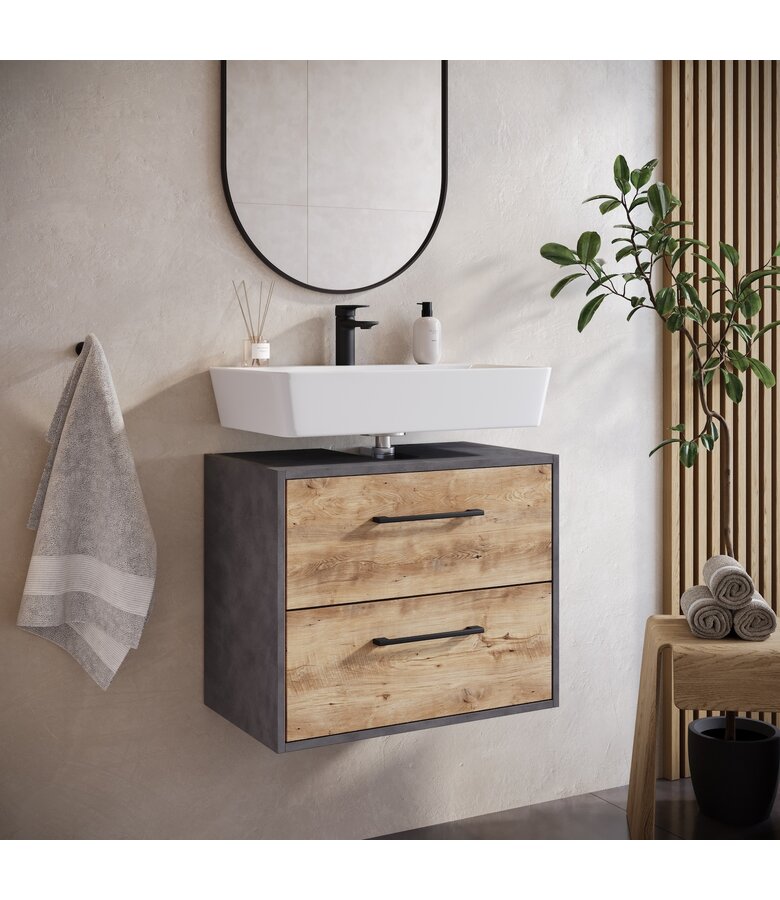 Wastafelkast Florence 60 x 35 x 47 cm - donker grijs met kastanje eiken