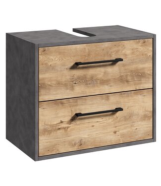 Wastafelkast Florence 60 x 35 x 47 cm - donker grijs met kastanje eiken