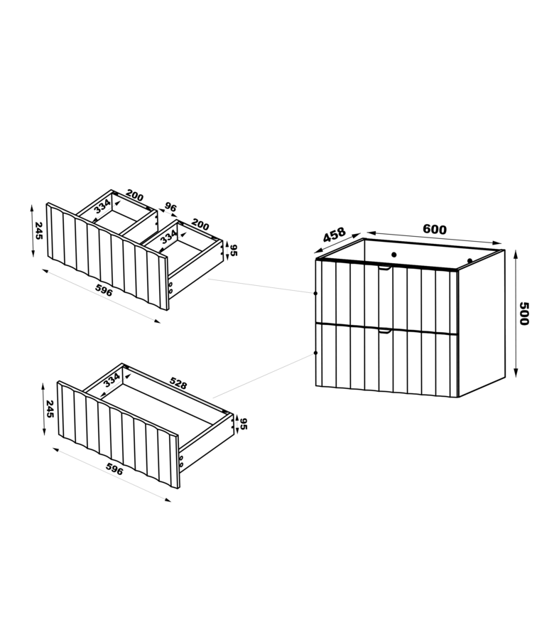 Wastafelkast Azore 60 x 46 x 52 cm - mat zwart