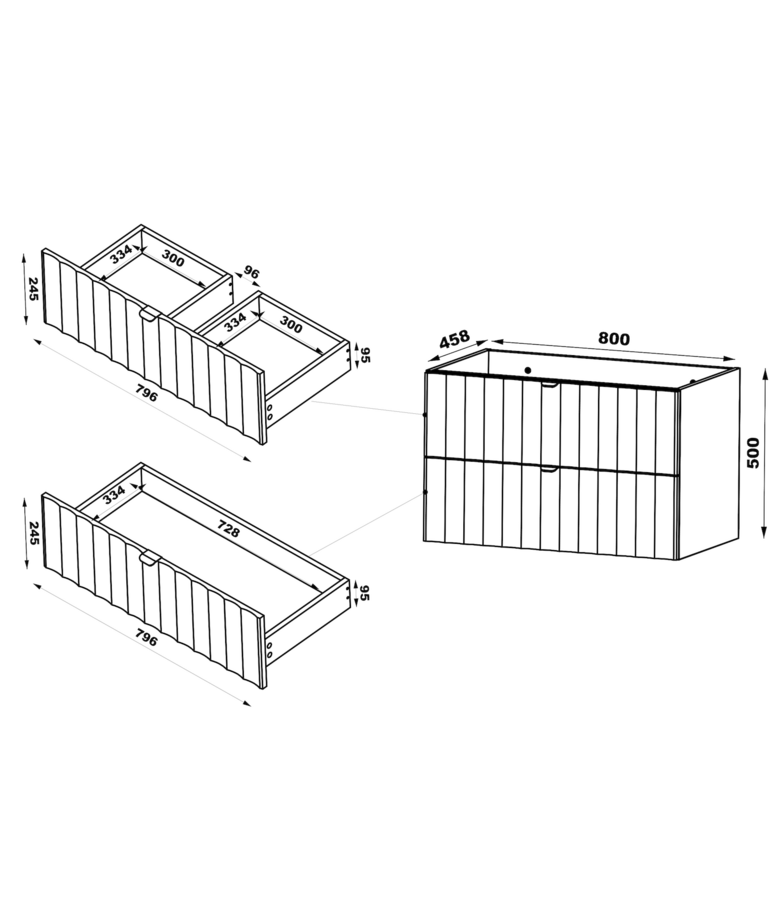 Wastafelkast Azore 80 x 46 x 52 cm - mat zwart