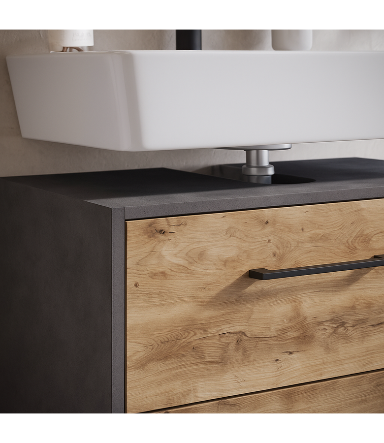 Wastafelkast Florence 60 x 35 x 47 cm - donker grijs met kastanje eiken