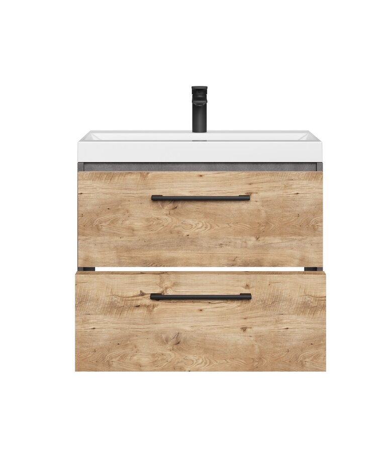 Badkamermeubel Florence 01 60cm met wastafel - donker grijs met kastanje eiken