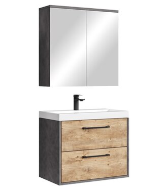 Badkamermeubel Florence 01 60cm met spiegelkast - donker grijs met  kastanje eiken