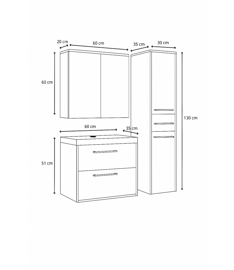 Badkamermeubel Florence 60cm complete set met spiegelkast - hoogglans wit