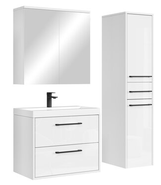 Badkamermeubel Florence 60cm complete set met spiegelkast - hoogglans wit