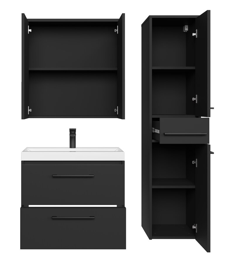 Badkamermeubel Florence 60cm complete set met spiegelkast - mat zwart
