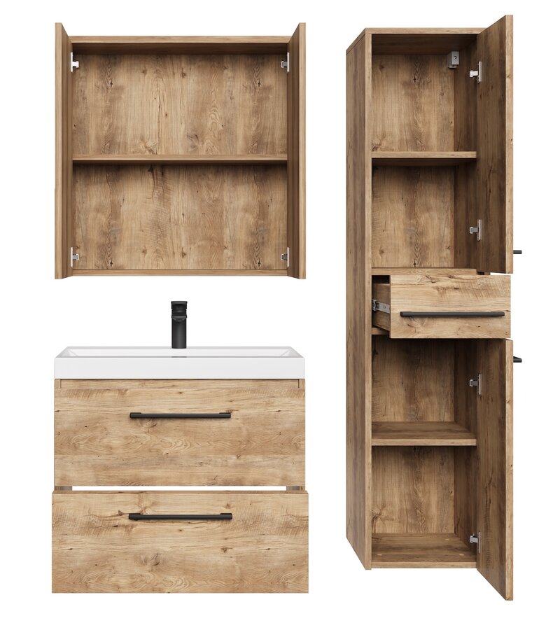 Badkamermeubel Florence 60cm complete set met spiegelkast - kastanje eiken