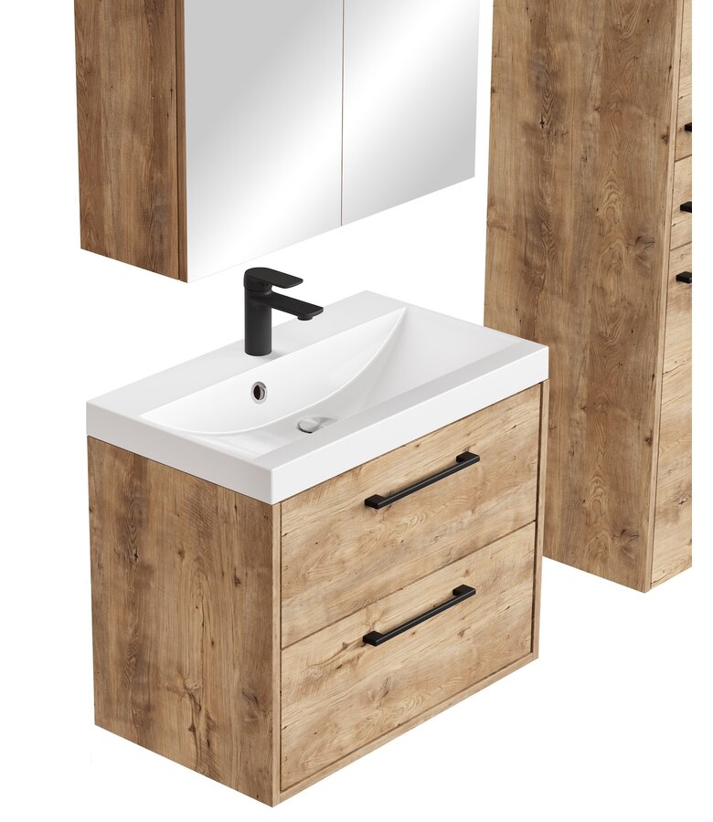 Badkamermeubel Florence 60cm complete set met spiegelkast - kastanje eiken