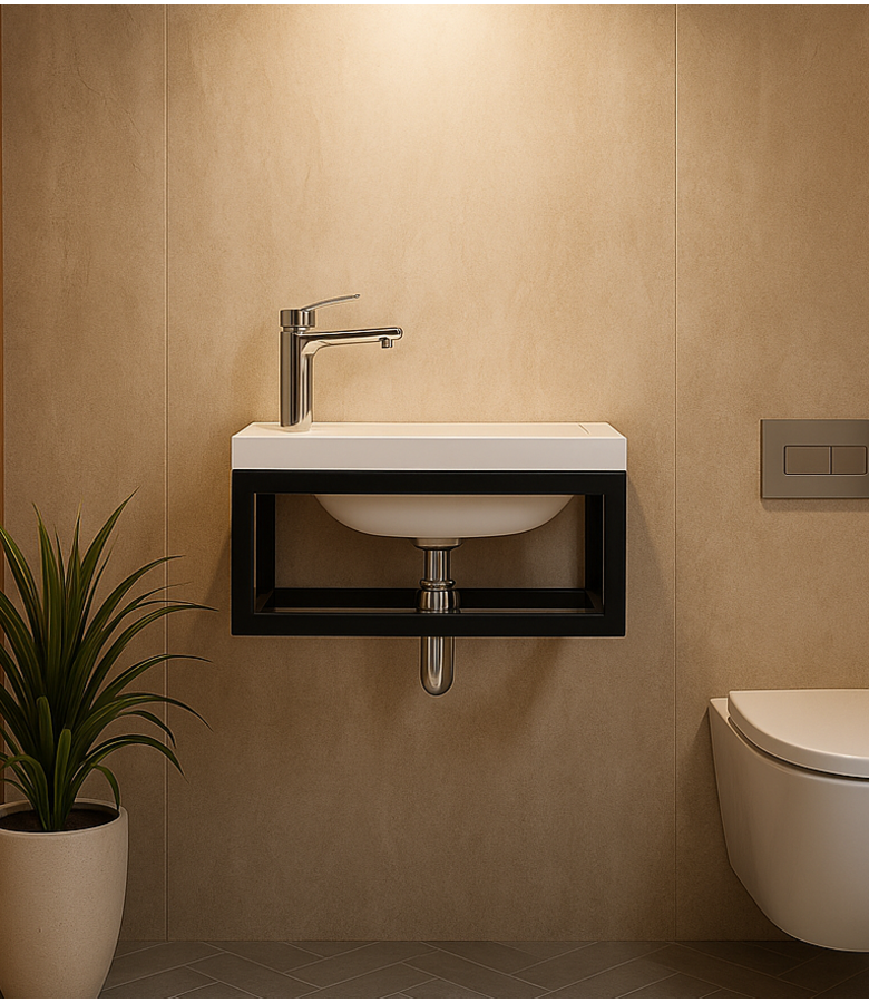 Toiletmeubel Mesa 40cm - wit - hangend fonteinmeubel met zwart frame