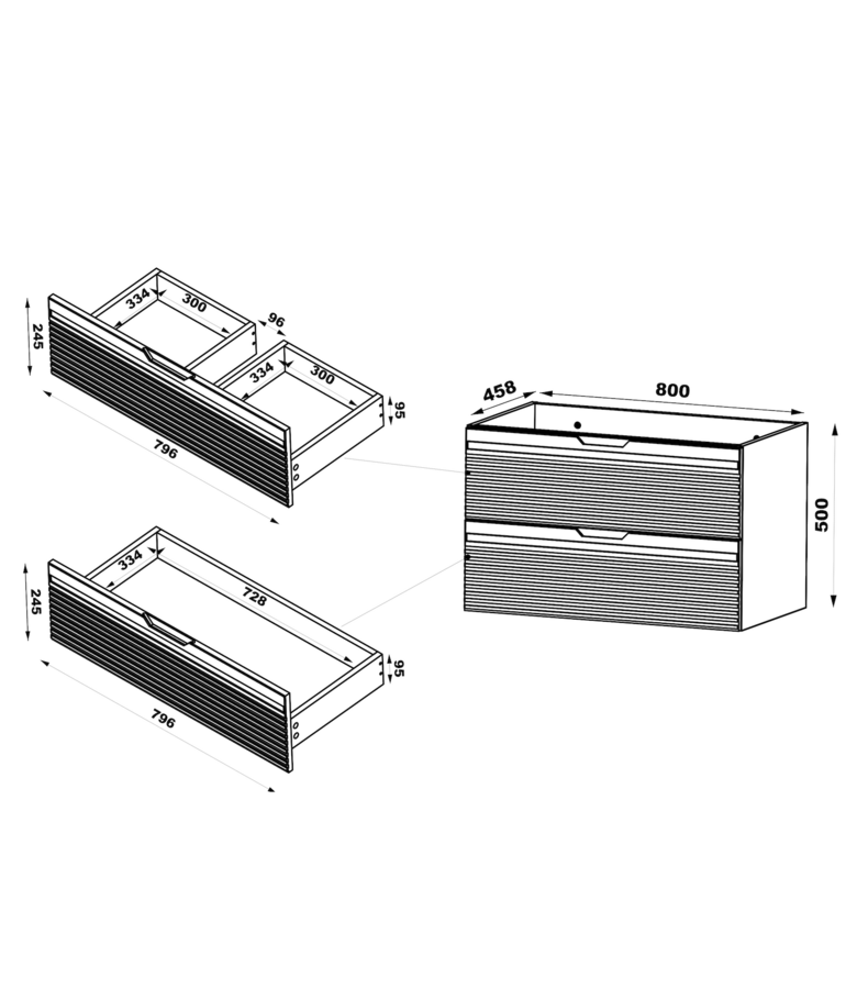 Wastafelkast Varo 80 x 46 x 52 cm - mat zwart met goud
