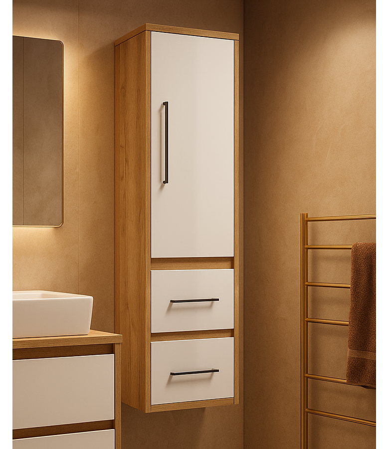 Badkamerkast Elano 46 x 38 x 154 cm - eiken met hoogglans wit