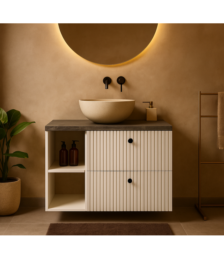 Wastafelkast Saros 90cm - wit - met bovenblad en opbergvak