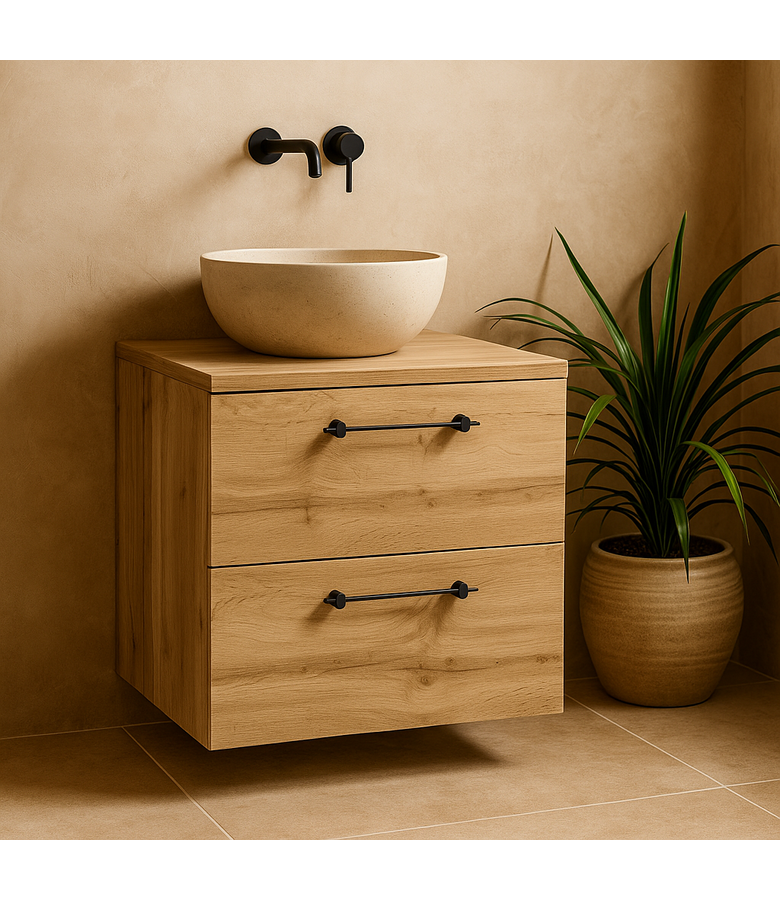 Wastafelkast Muro 60cm - eiken - met bovenblad