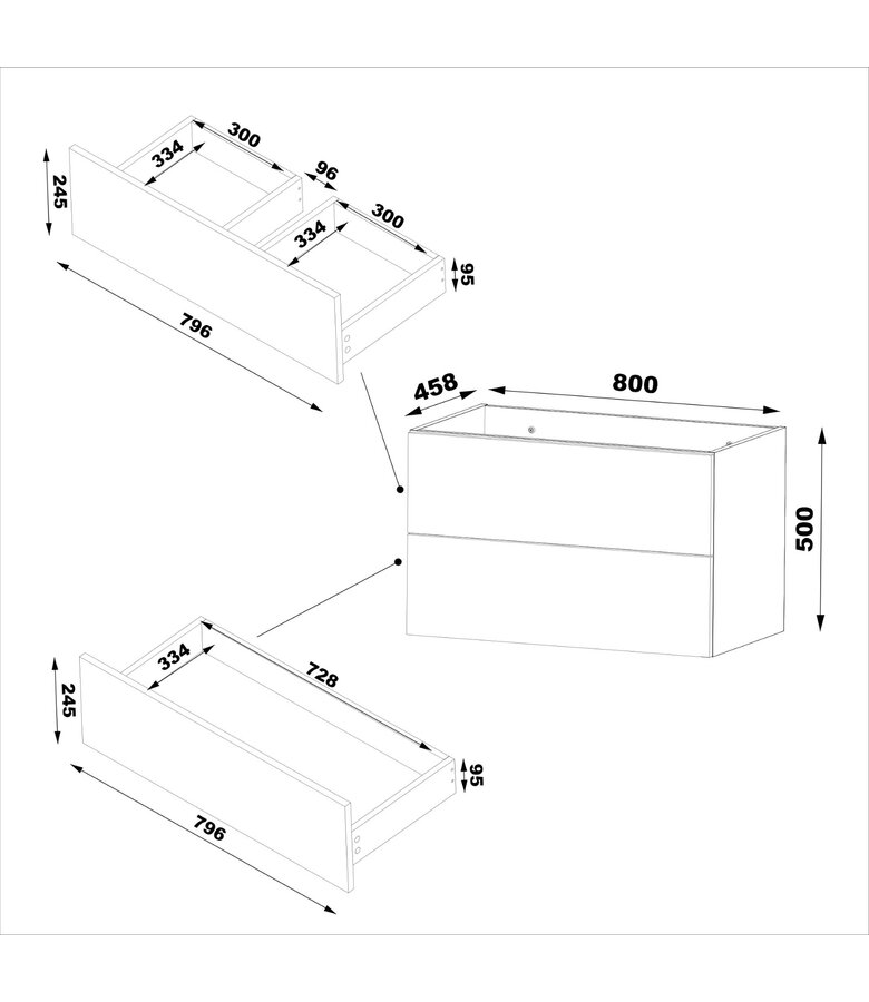 Wastafelkast Calen 80 x 46 x 52 cm - eiken
