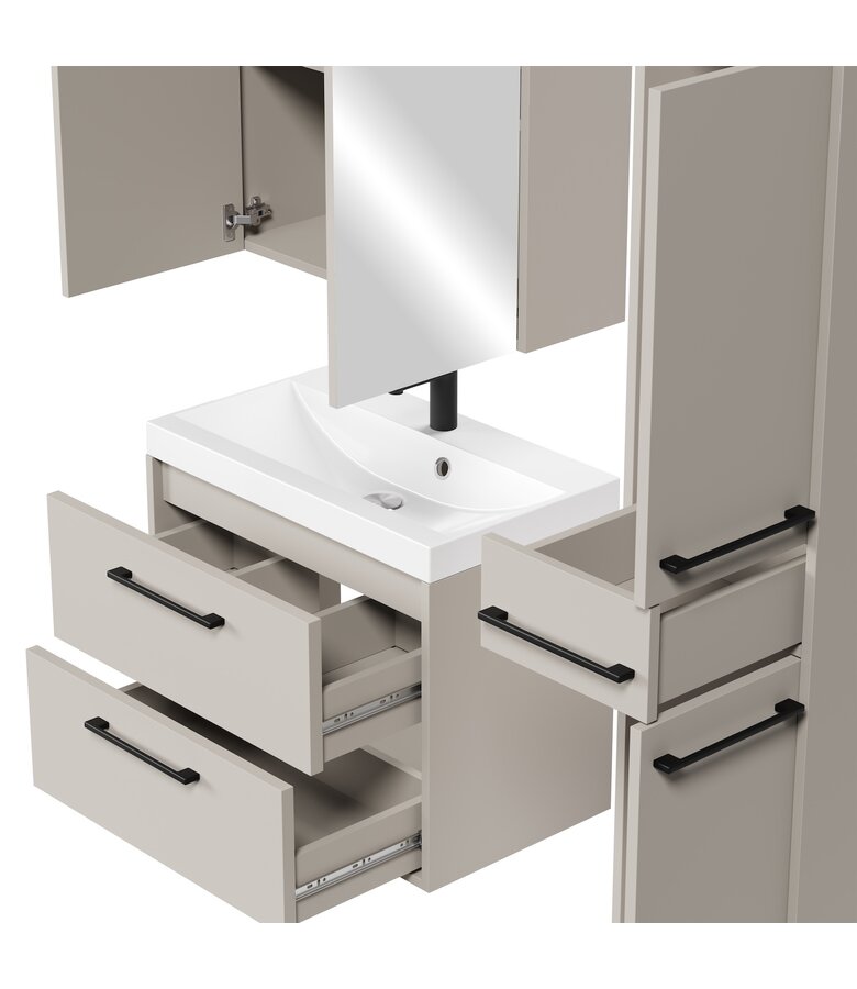 Badkamermeubel Florence 60cm complete set met spiegelkast - beige