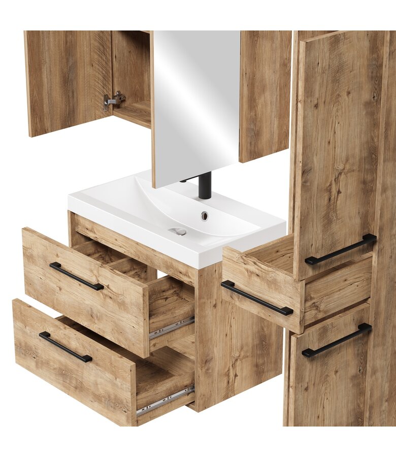 Badkamermeubel Florence 60cm complete set met spiegelkast - kastanje eiken