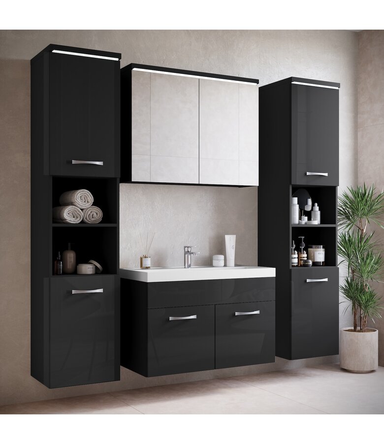 Badkamerkast Paso 35 x 35 x 160 cm - hoogglans zwart