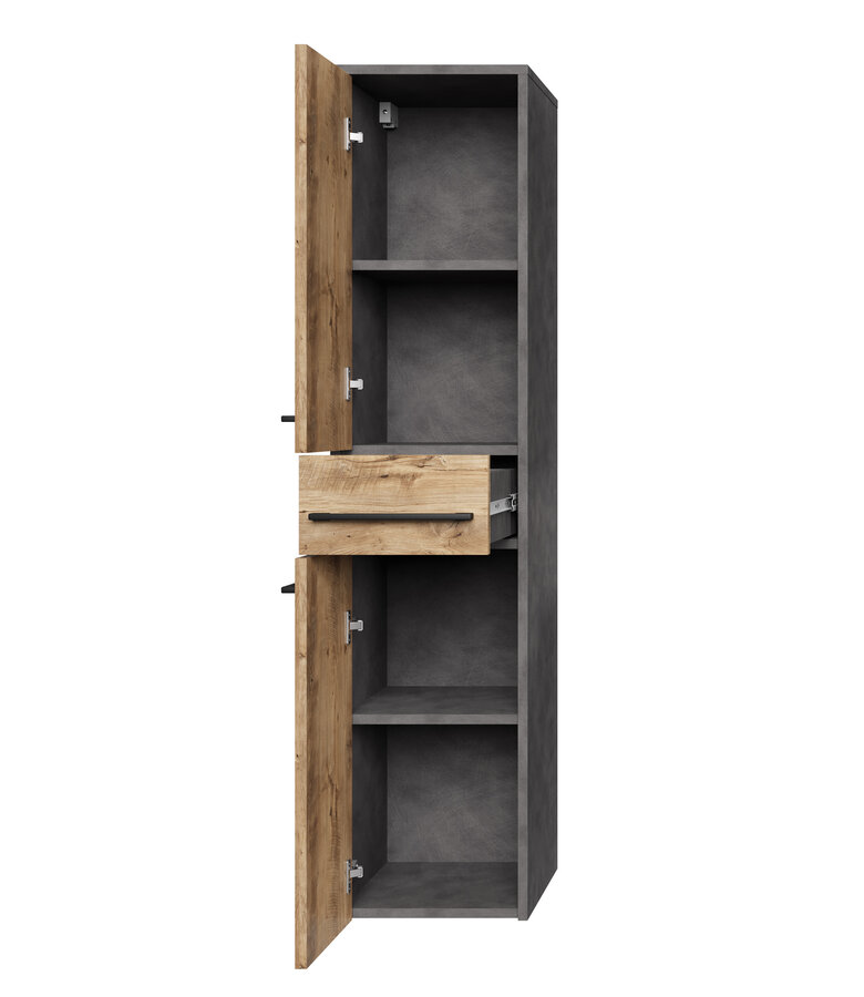 Badkamerkast Florence 30 x 35 x 130 cm - donker grijs met kastanje eiken