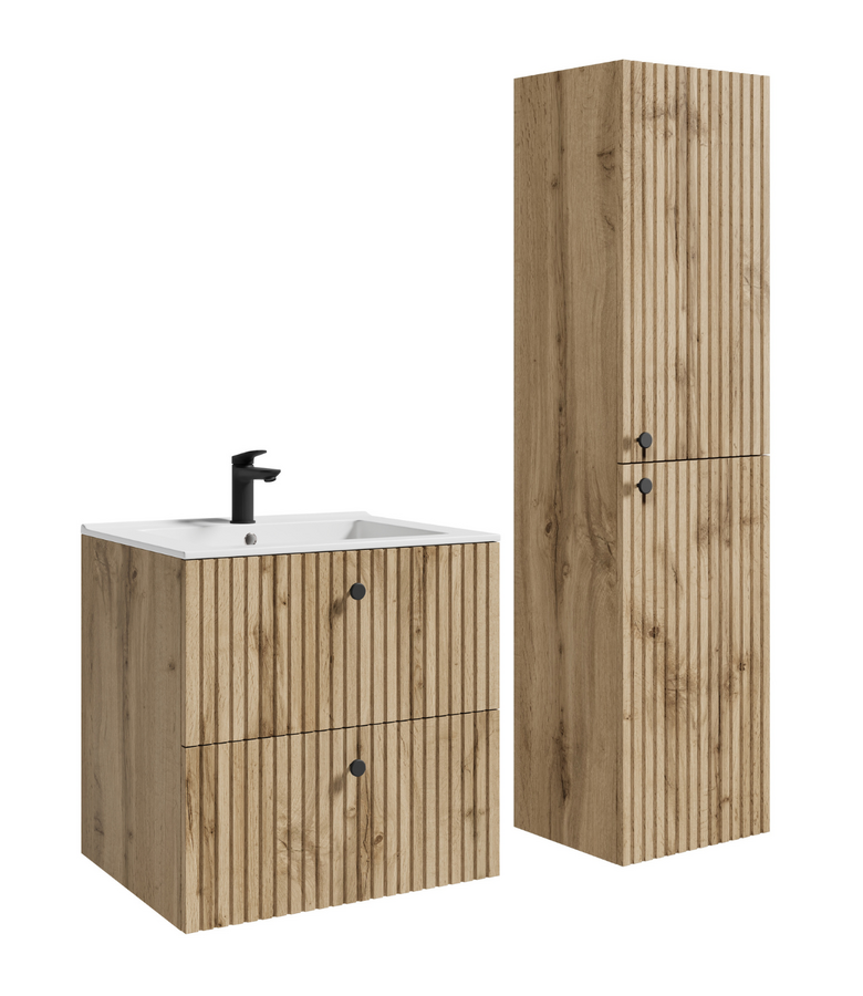 Badkamermeubel Saros 60 cm met kolomkast - eiken