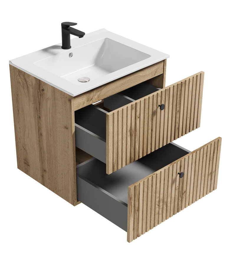 Badkamermeubel Saros 60 cm met kolomkast - eiken