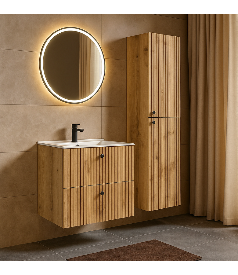 Badkamermeubel Saros 60 cm met kolomkast - eiken