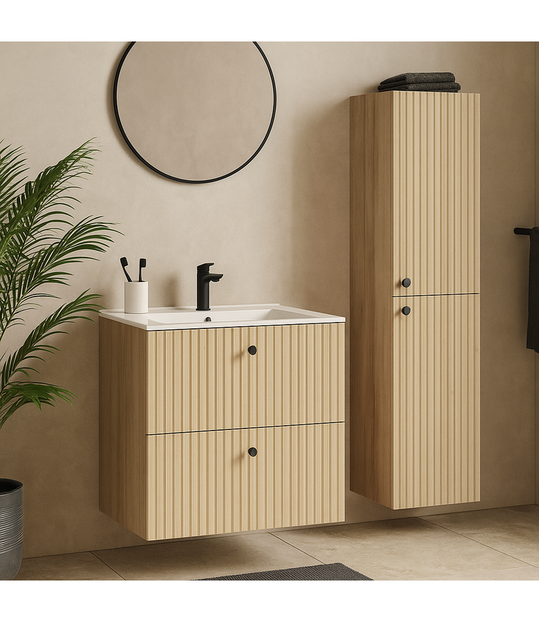 Badkamermeubel Saros 60 cm met kolomkast  - licht eiken